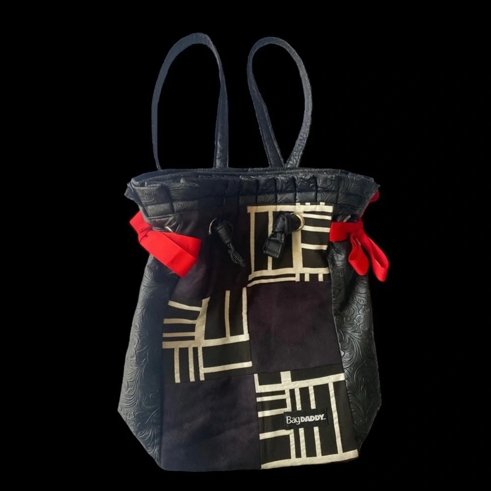 Bag DADDY Back pack bag black/white‎ with red ribbons on the sides